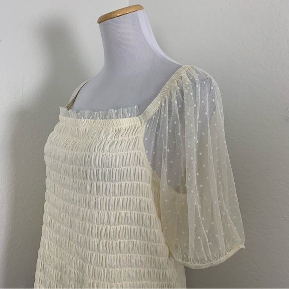 Torrid Mesh Swiss Dot Smocked Top Women’s 3X Sheer Puff Sleeves Coquette Cottage - Picture 7 of 17